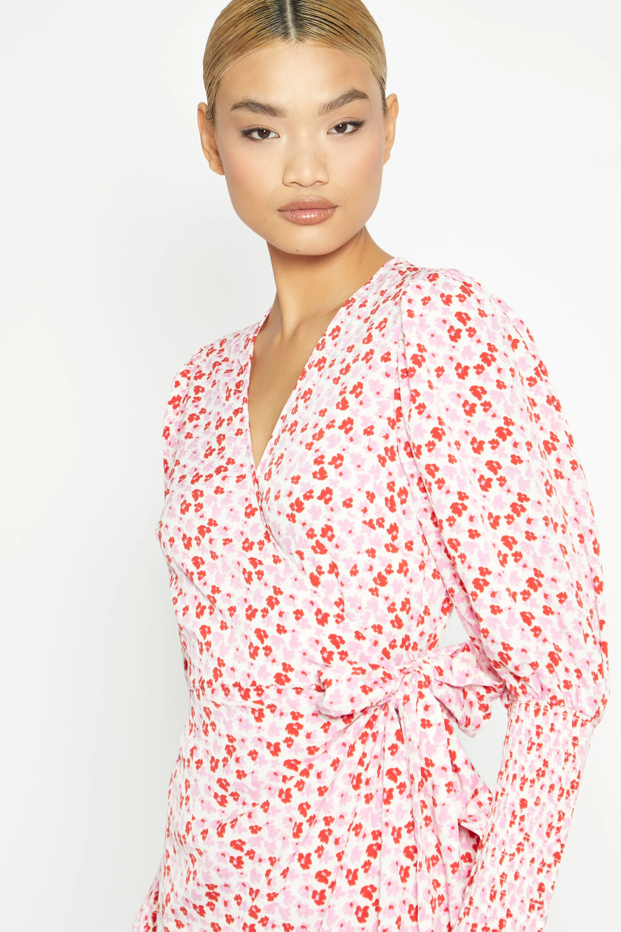 White-Red-Pink-Floral Wrap Maxi Dress sold by Glamorous product image thumbnail 2