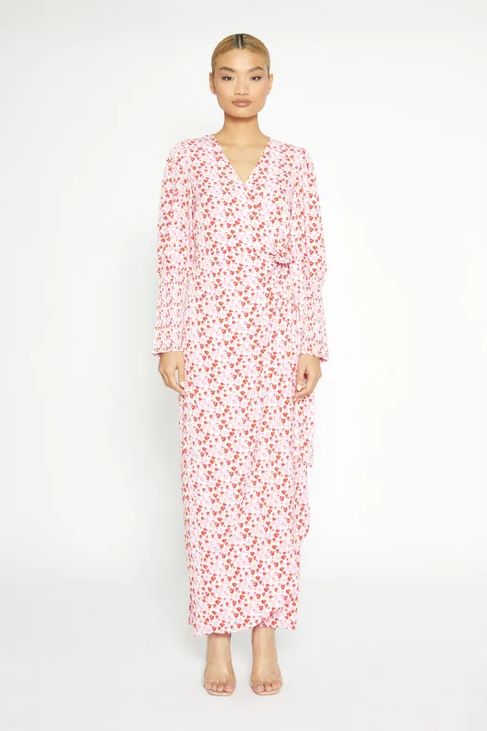 White-Red-Pink-Floral Wrap Maxi Dress sold by Glamorous