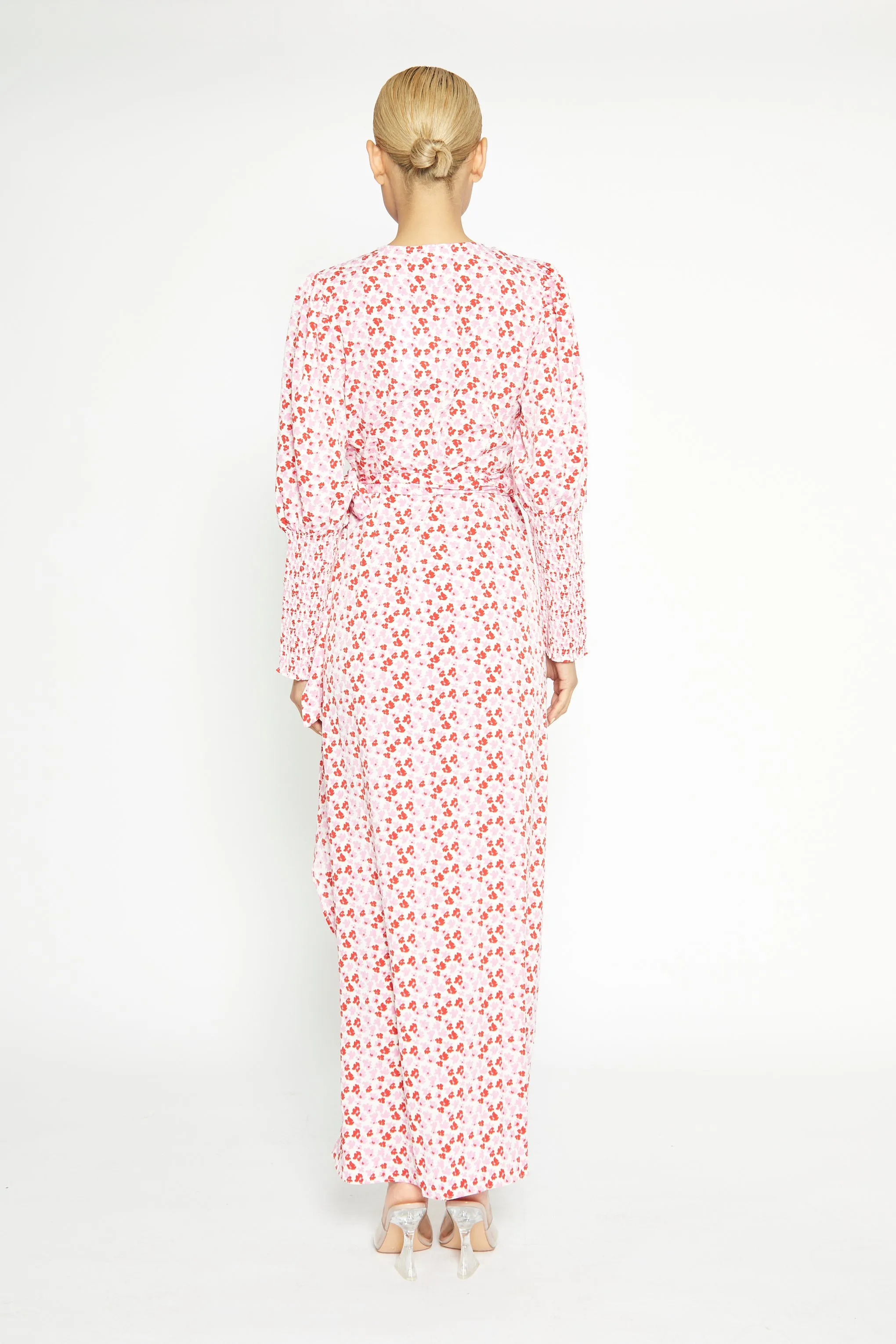 White-Red-Pink-Floral Wrap Maxi Dress sold by Glamorous product image thumbnail 4