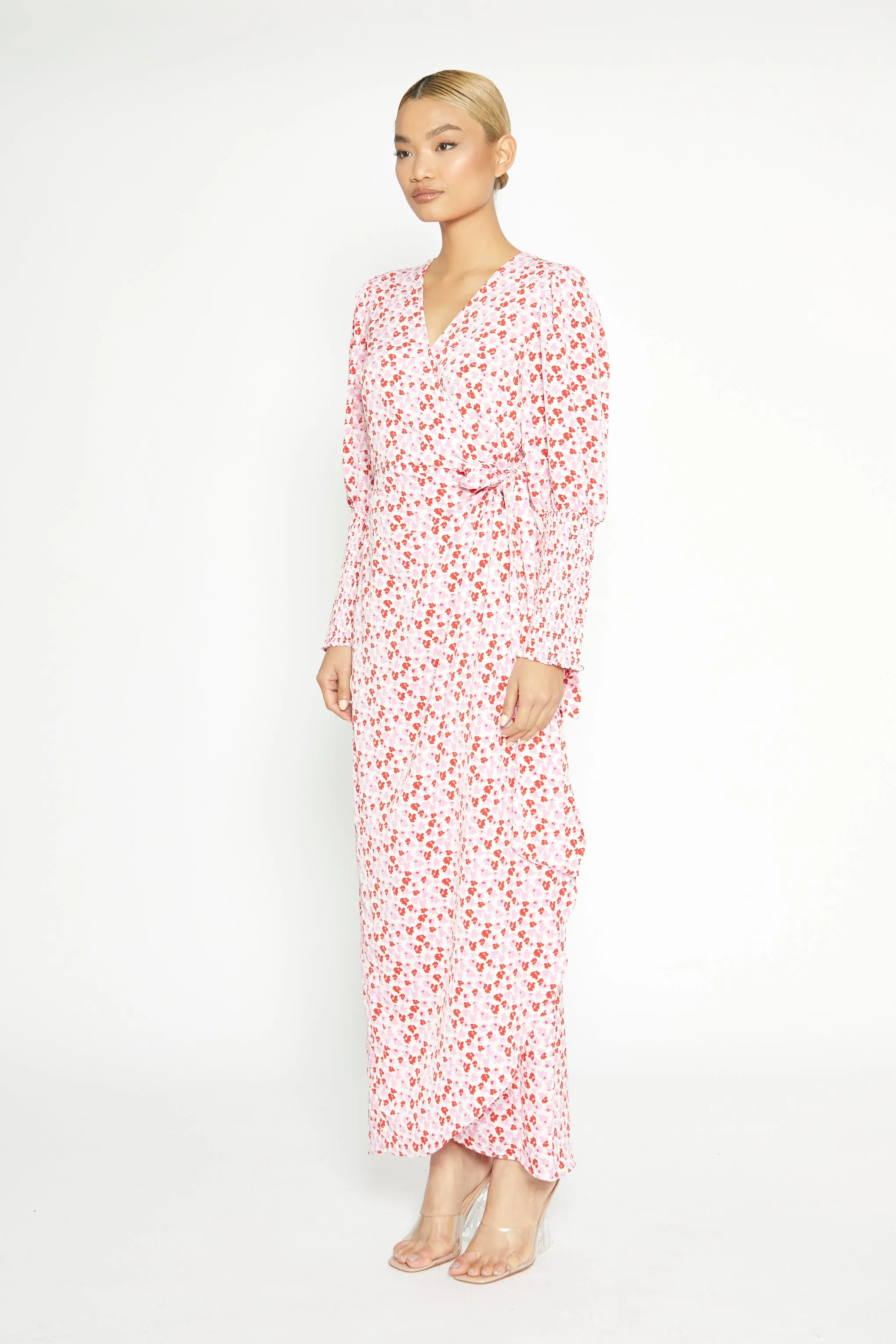 White-Red-Pink-Floral Wrap Maxi Dress sold by Glamorous product image thumbnail 3