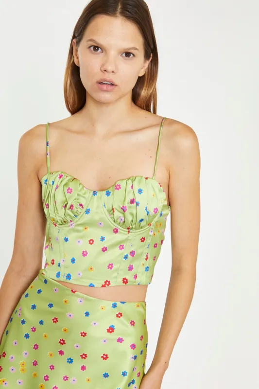 Lime-Multi Daisy Ruched Bust Corset Top sold by Glamorous