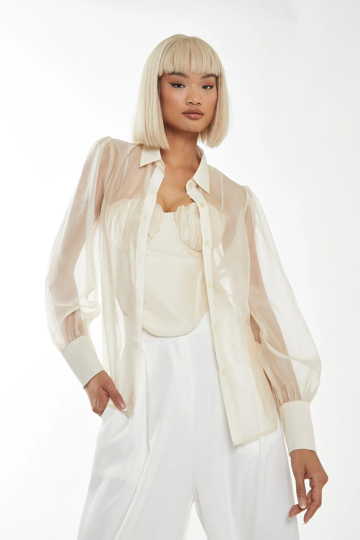 Nude Organza Oversized Shirt sold by Glamorous