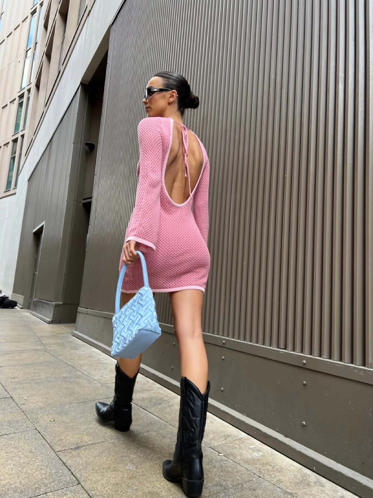 Pink-Light-Pink Knit Open-Back Mini-Dress sold by Glamorous product image thumbnail 3