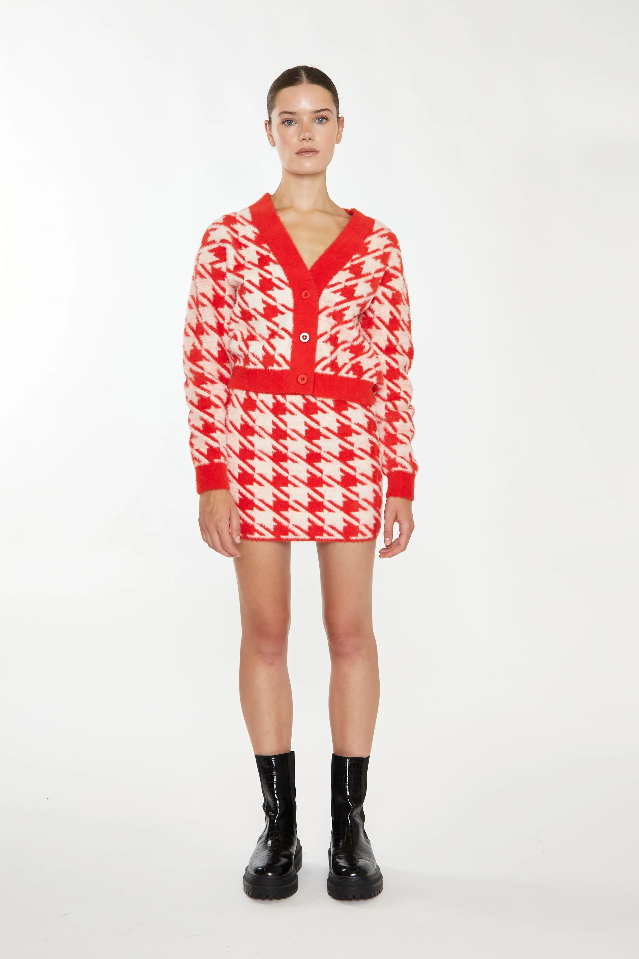 Glamorous Orange Cream Dogtooth Print Mini Skirt sold by Glamorous product image thumbnail 2