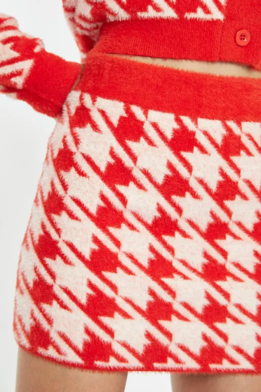 Glamorous Orange Cream Dogtooth Print Mini Skirt made by Glamorous