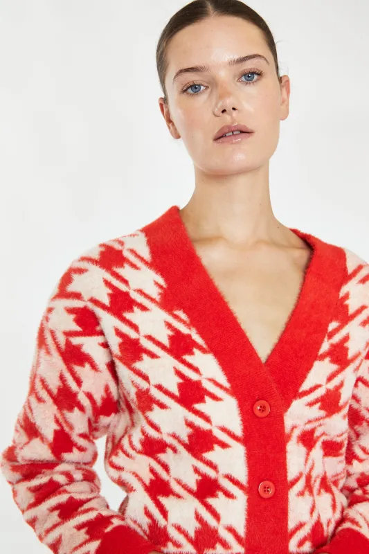 Glamorous Orange Cream Dogtooth Print Crop Cardigan sold by Glamorous