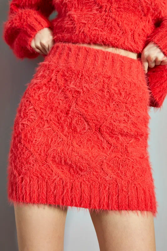 Glamorous Coral Red Knitted Mini Skirt made by Glamorous