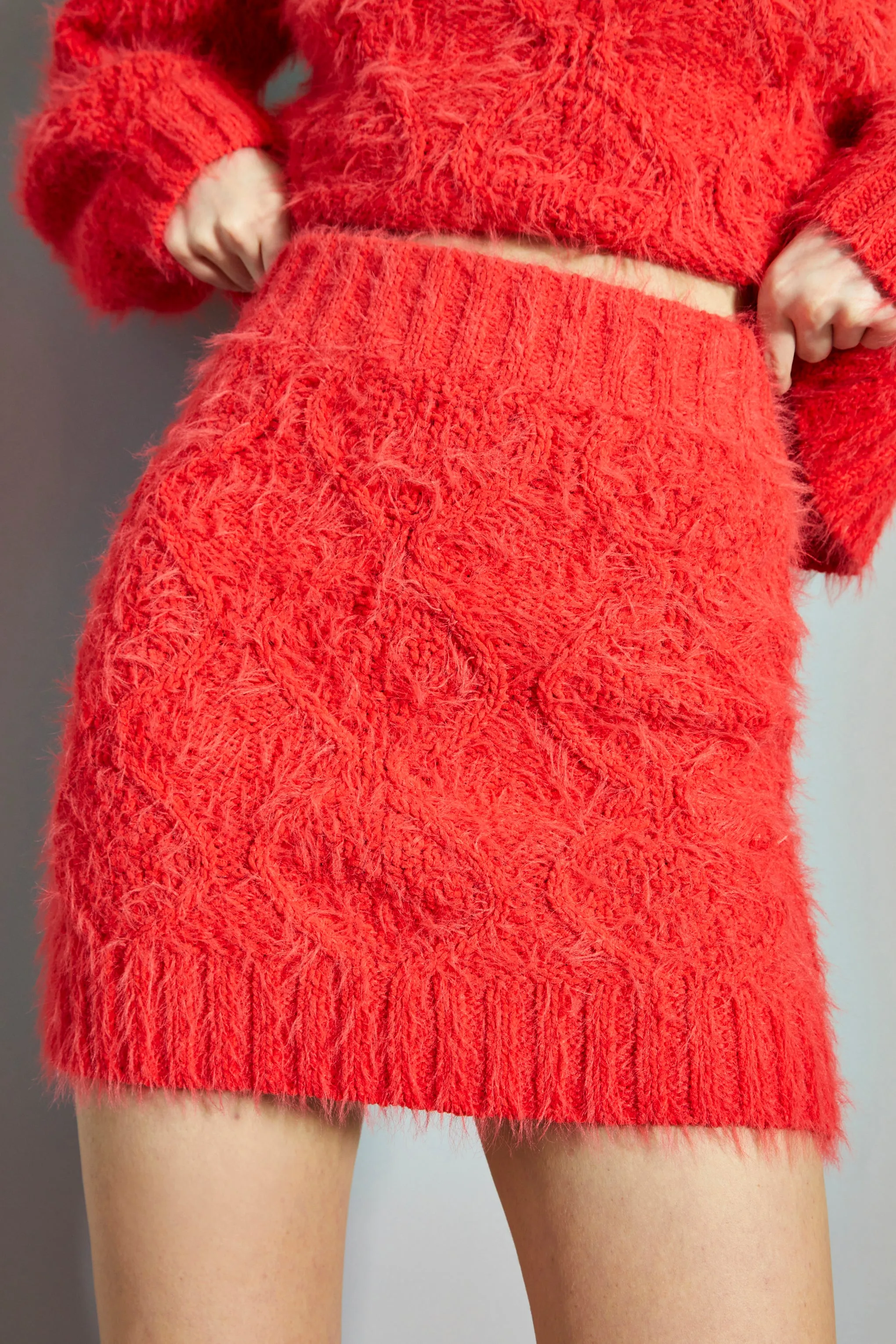 Glamorous Coral Red Knitted Mini Skirt sold by Glamorous