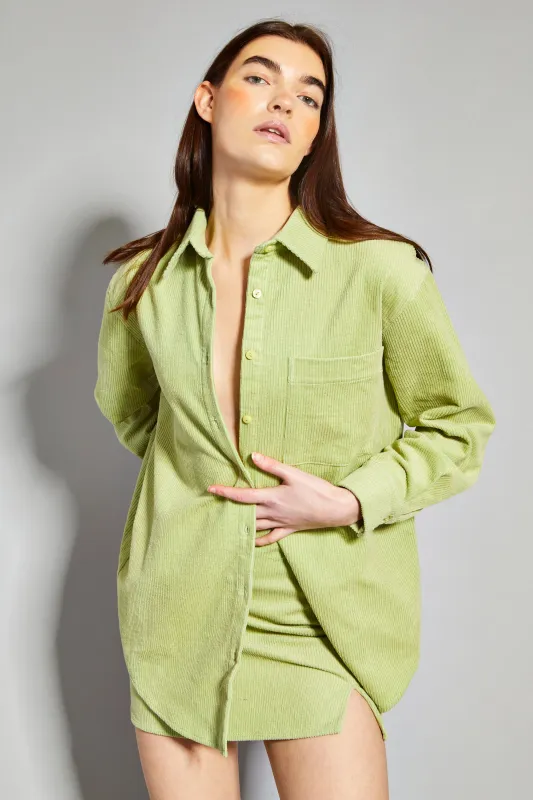 Glamorous Pistachio Corduroy Button Front Shirt sold by Glamorous