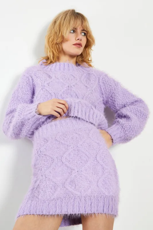 Glamorous Lilac Mini Skirt with Front Cable Knit Detail made by Glamorous