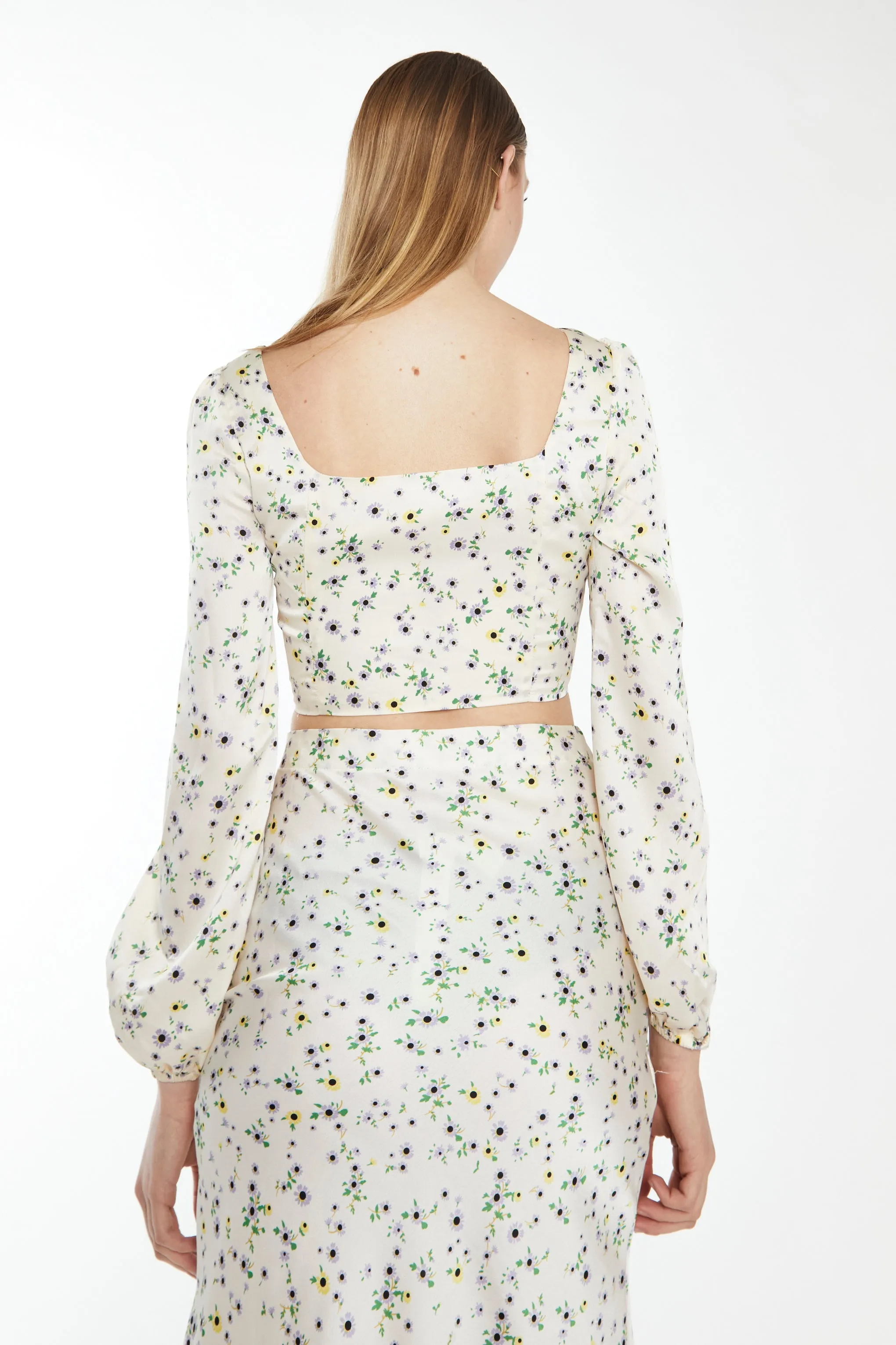 Glamorous Cream Lilac Floral Square Neck Top with Long Sleeves sold by Glamorous product image thumbnail 2