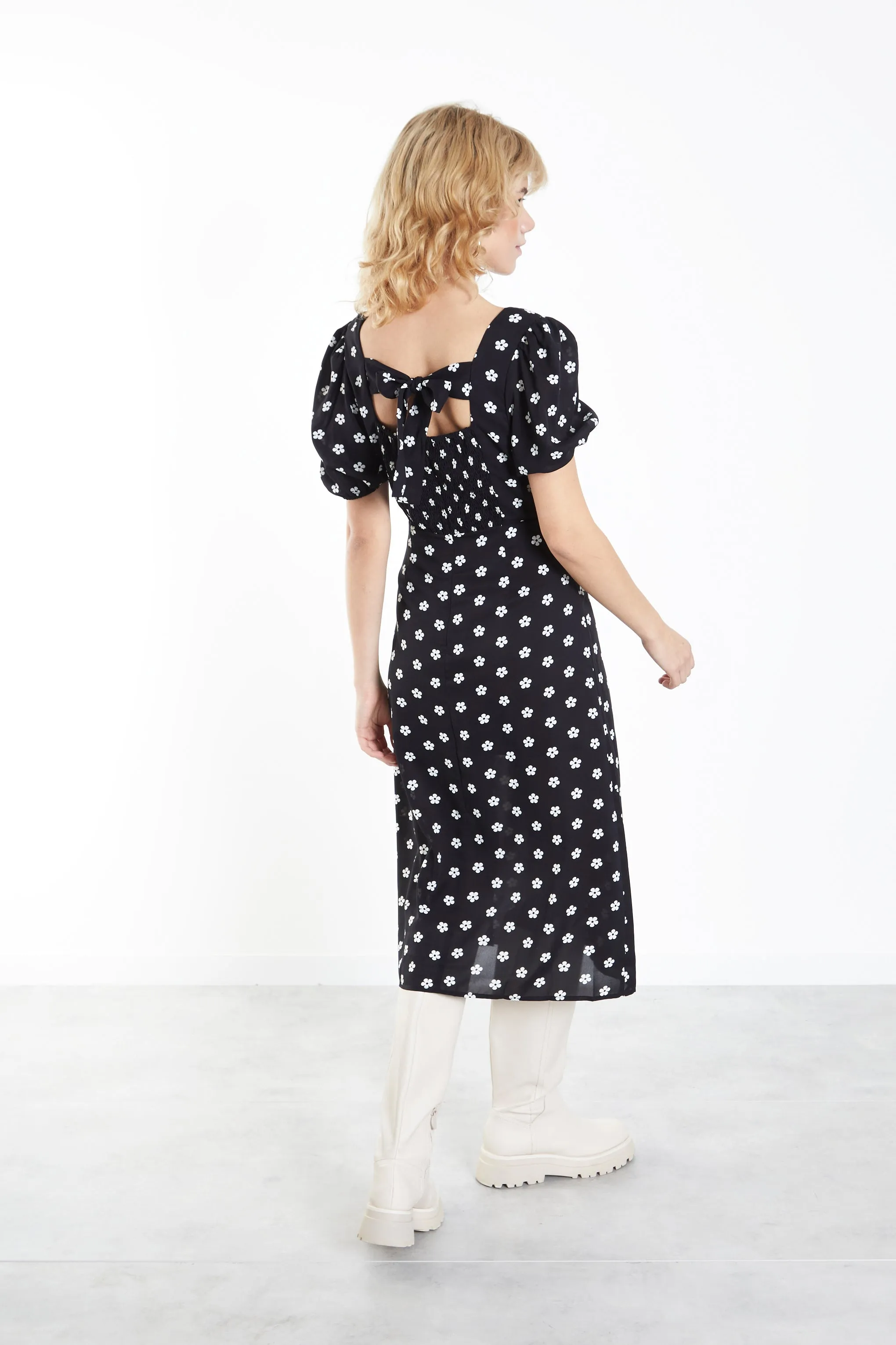 Glamorous Black White Daisy Tie Back Midi Dress sold by Glamorous product image thumbnail 2