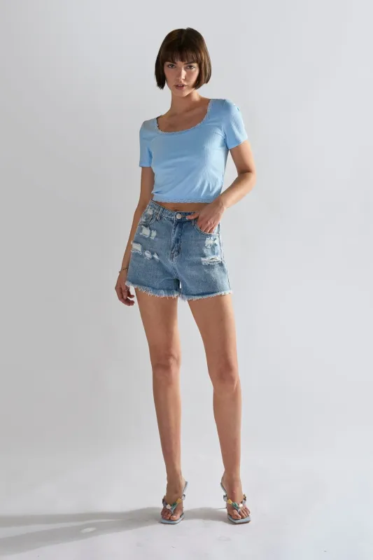 Glamorous Vintage Wash Distressed Denim Shorts sold by Glamorous
