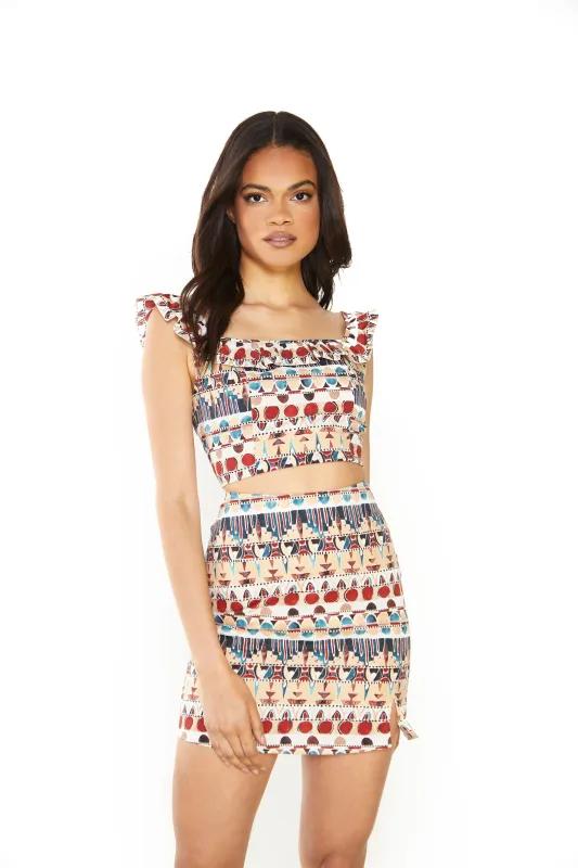 Glamorous Brown Multi Tribal High Waisted Mini Skirt made by Glamorous