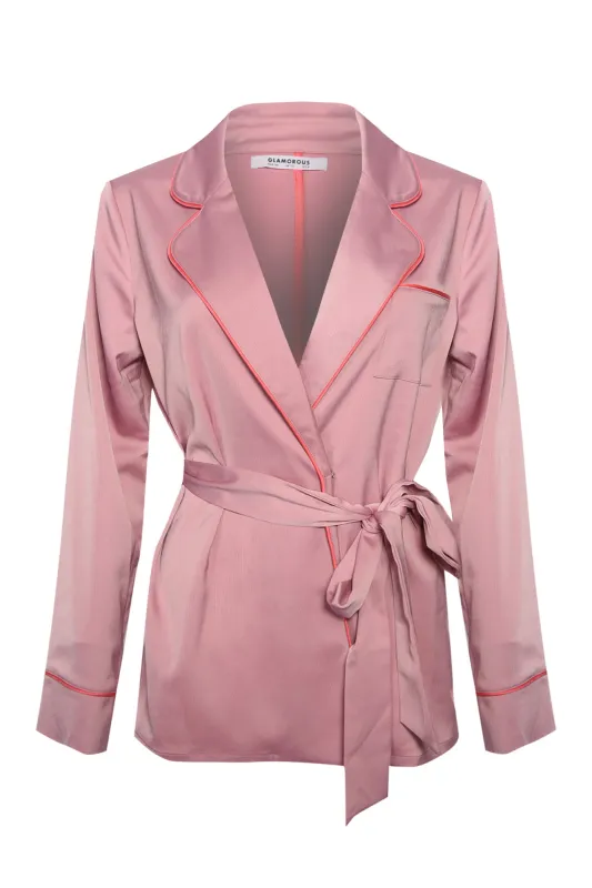 Glamorous Dusted Pink Satin Tie Waist Blazer made by Glamorous