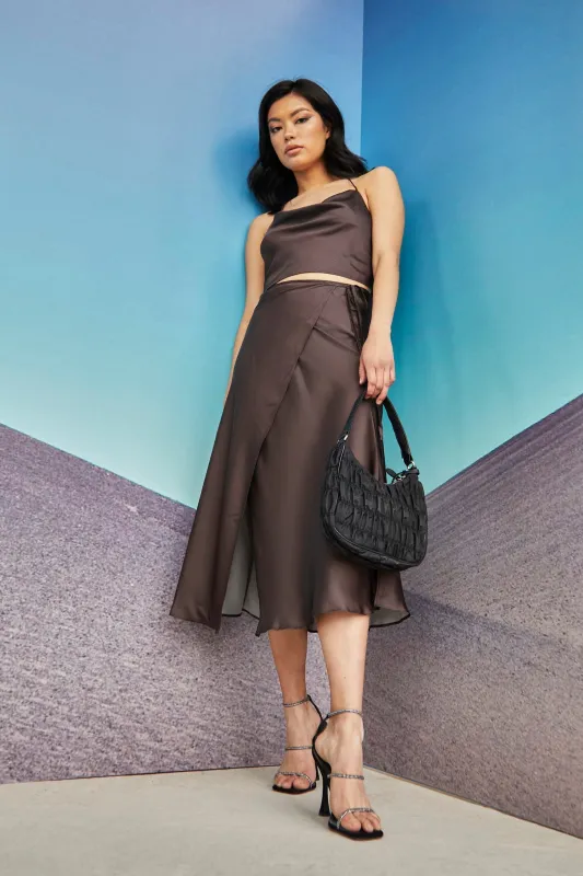 Brown Cowl-Neck Crop-Top made by Glamorous