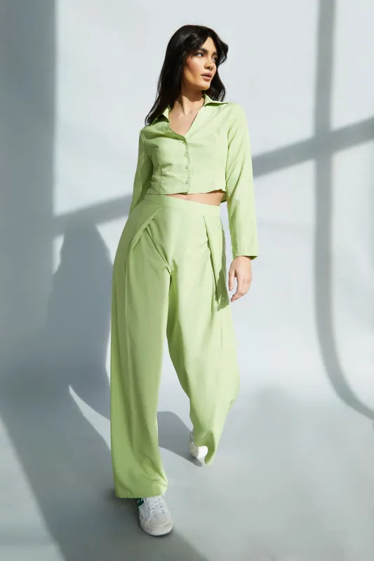 Glamorous Lily Green High Waisted Wide Leg Trousers sold by Glamorous