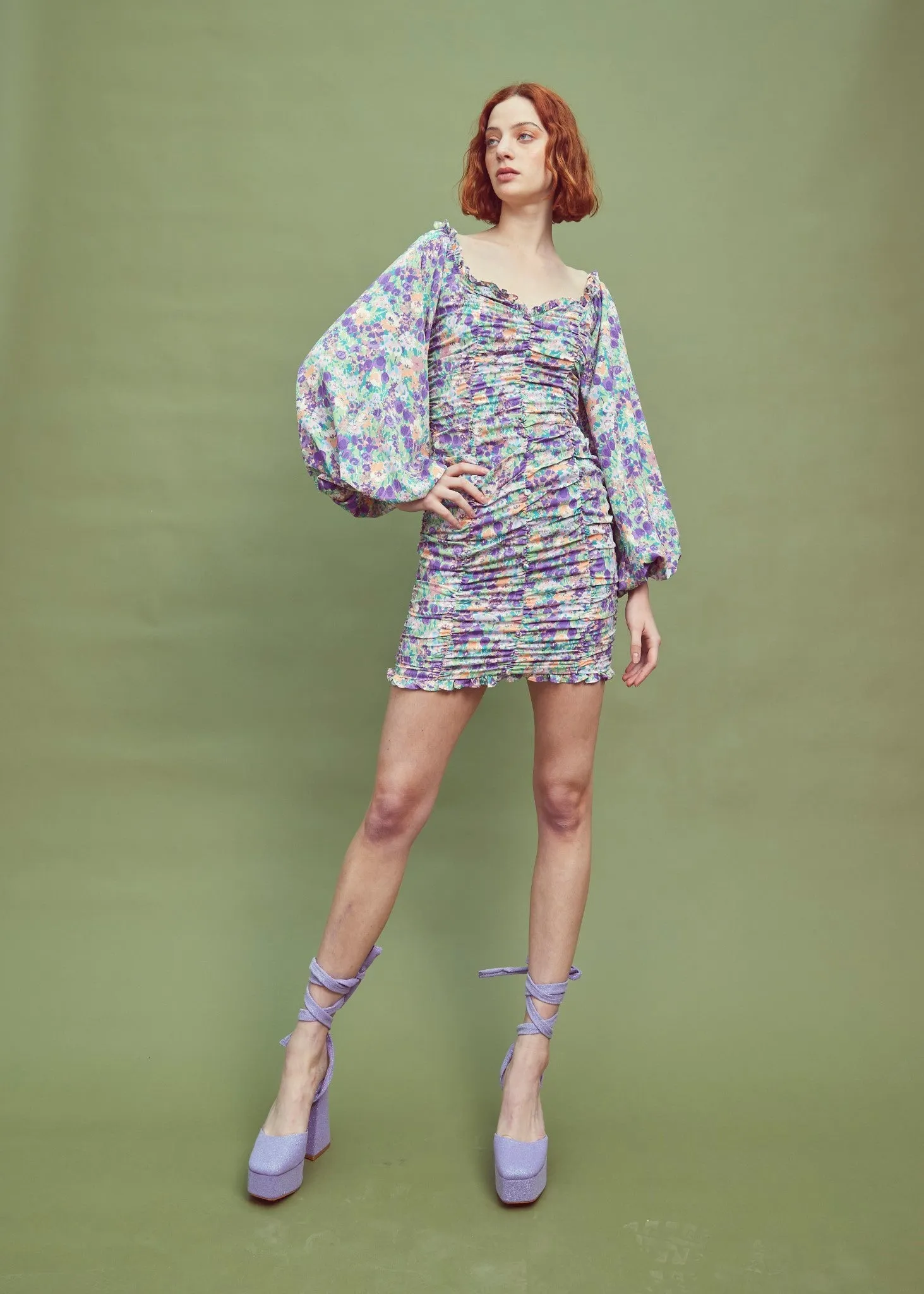 Lilac Garden-Floral Long Sleeve Mini Dress sold by Glamorous product image thumbnail 4