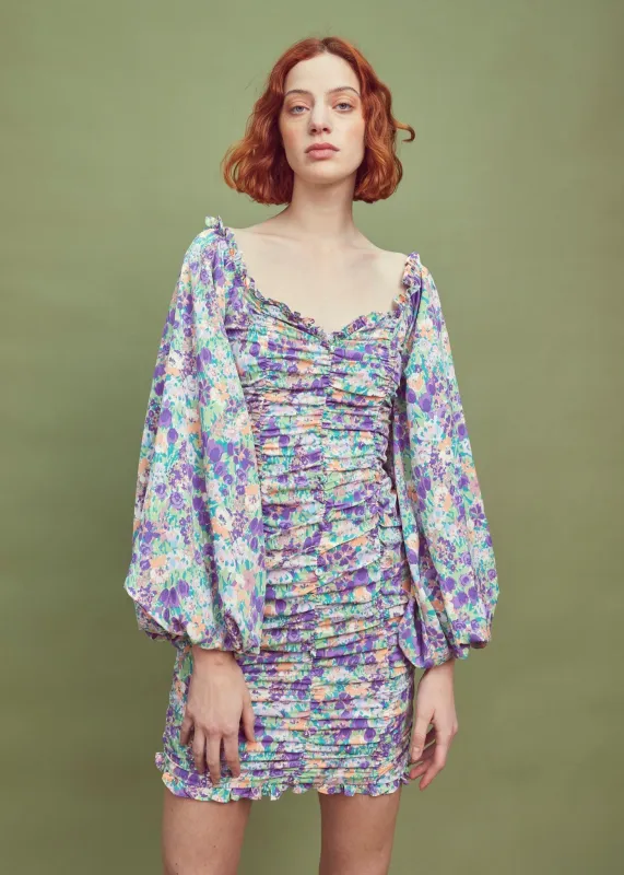 Lilac Garden-Floral Long Sleeve Mini Dress sold by Glamorous
