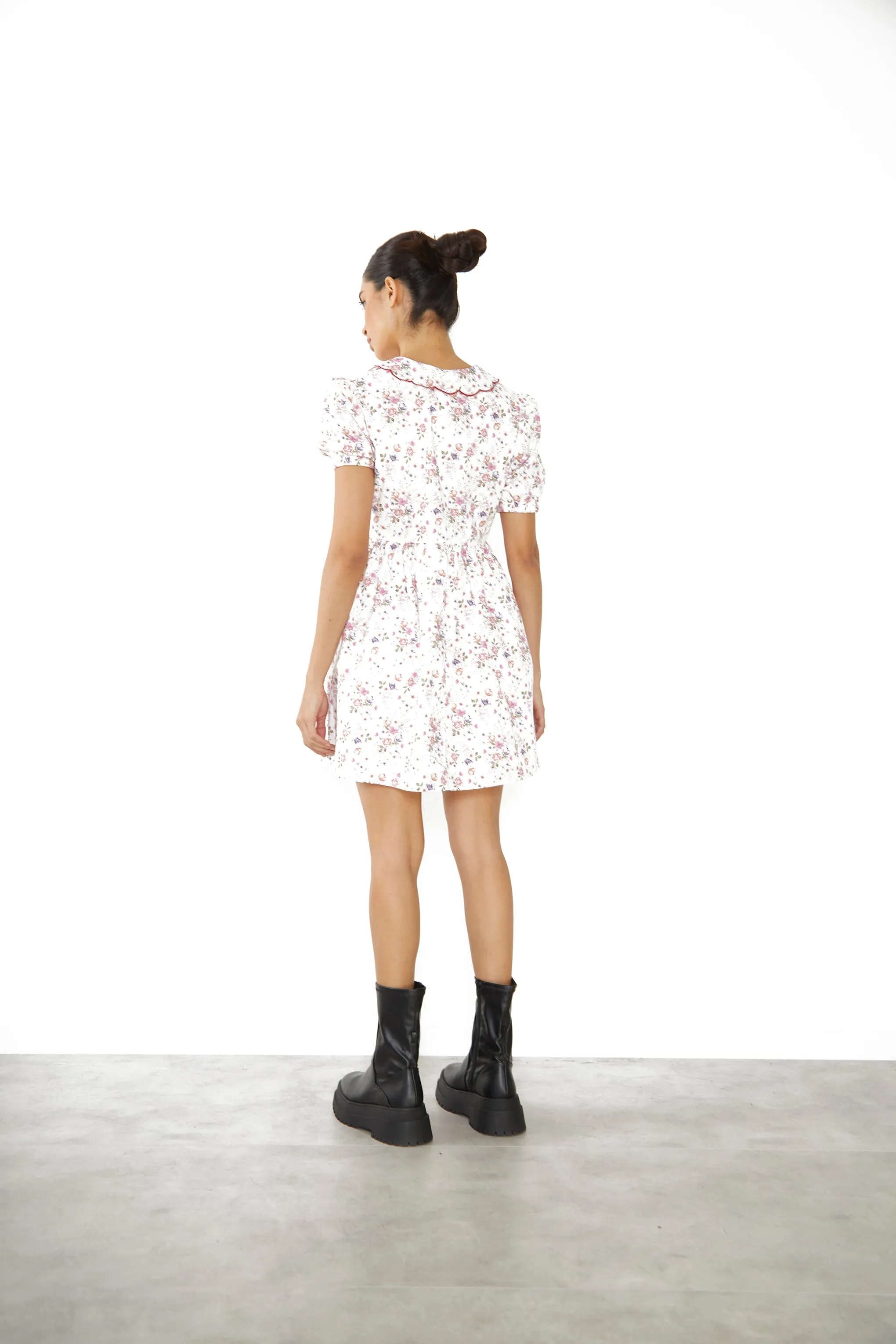 Glamorous White Vintage Flower Collar Short Sleeve Mini Dress sold by Glamorous product image thumbnail 3