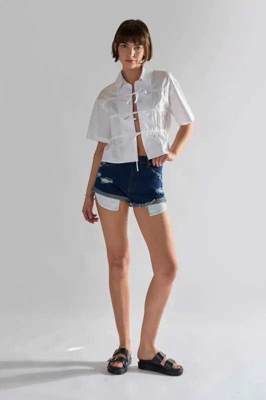 Glamorous Dark Blue Denim Distressed Shorts sold by Glamorous