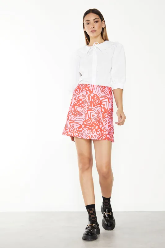 Glamorous Pink Red Abstract Mini Skirt made by Glamorous