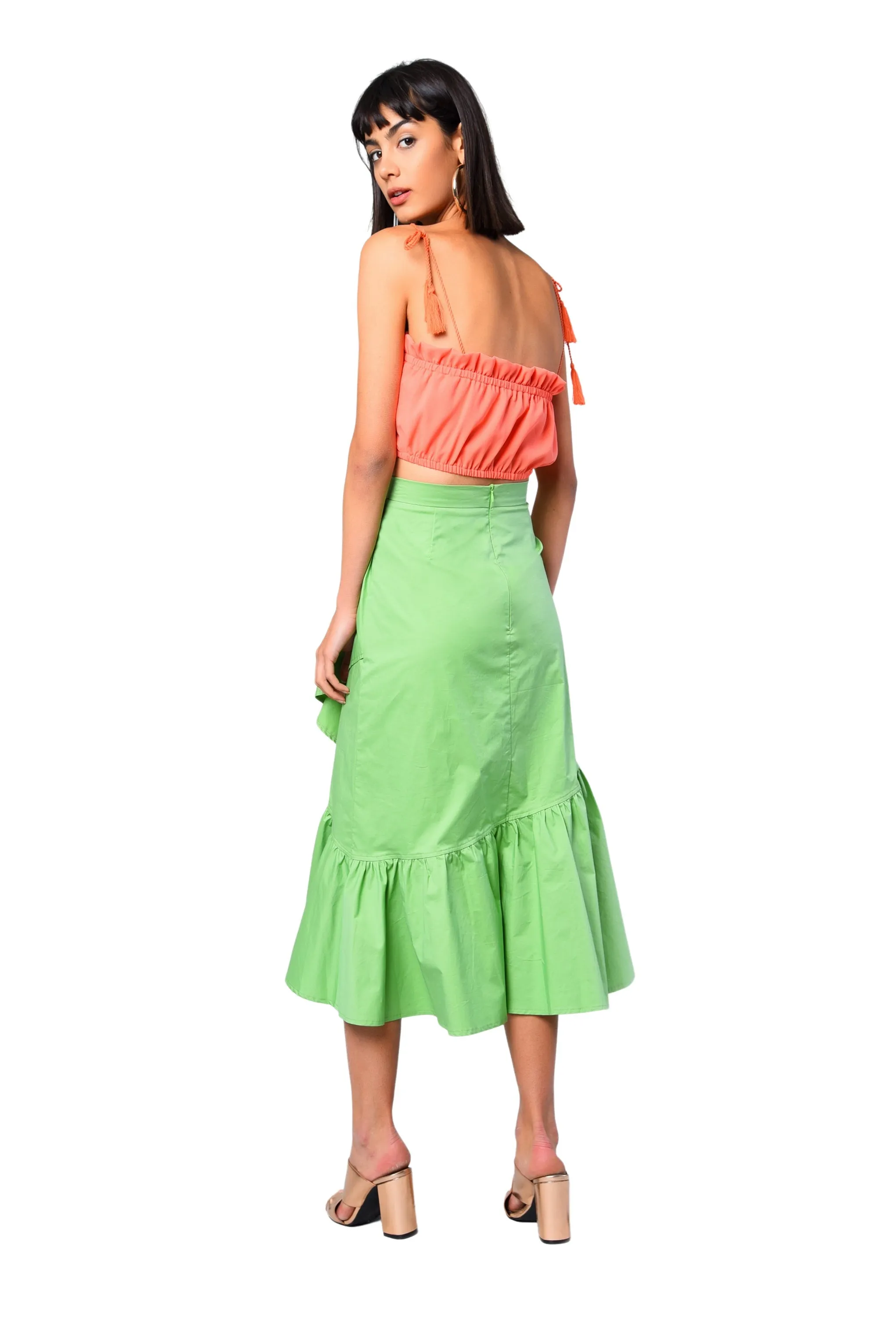 Apple Green Ruffle Detail Midi Skirt sold by Glamorous product image thumbnail 2
