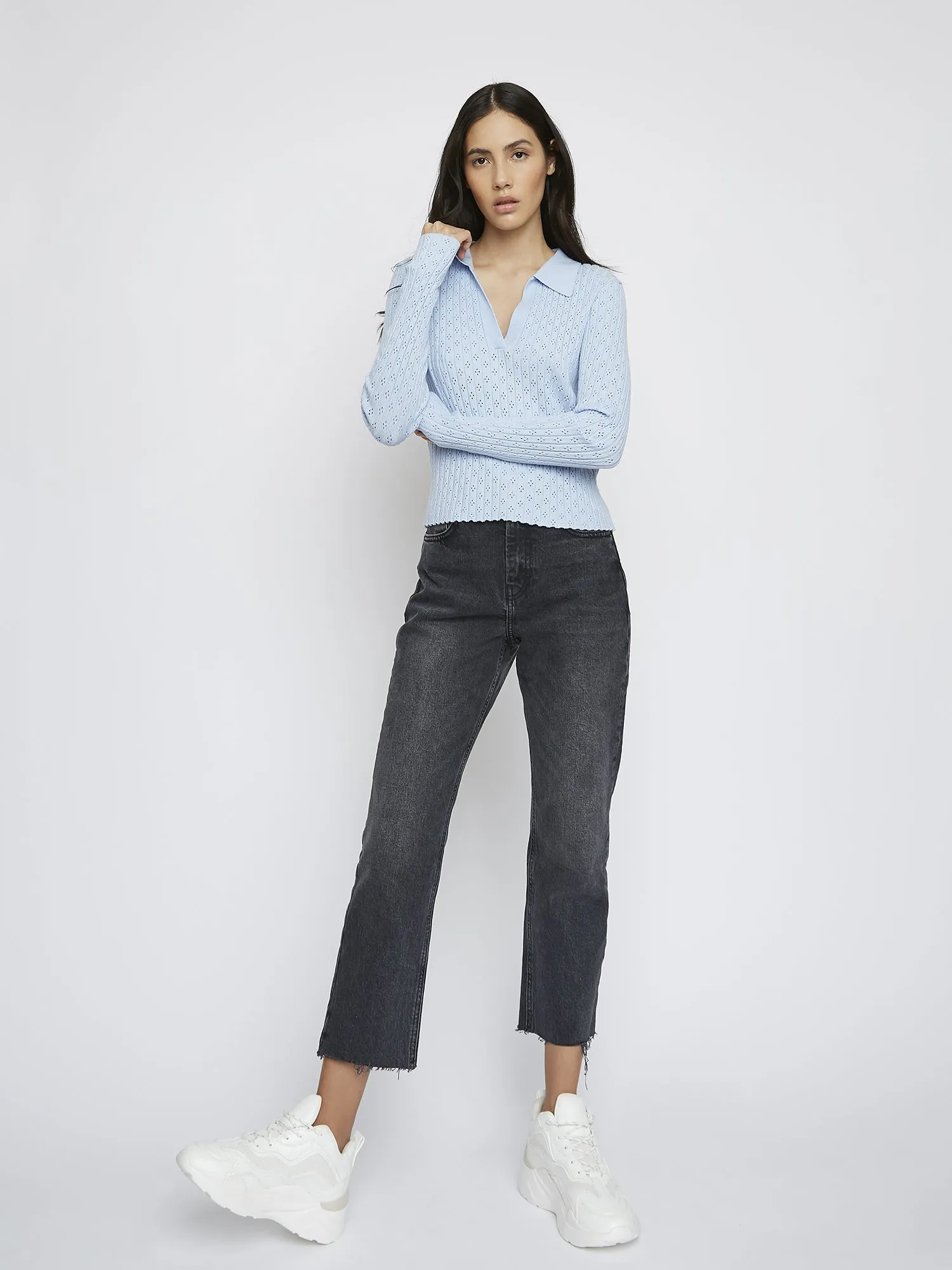 Light Blue Long Sleeve Crochet Collar Shirt sold by Glamorous product image thumbnail 2