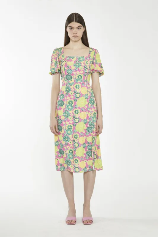 Pink-Multi-60S-Flower Square-Neck Midi-Dress made by Glamorous