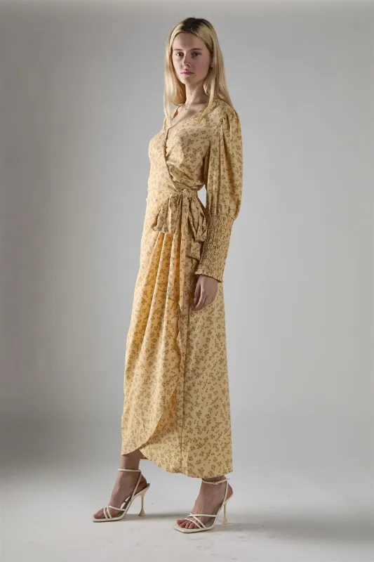 Beige-Mustard-Ditsy Wrap Midi-Dress made by Glamorous