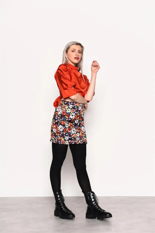 Painted-Daisy High-Waisted Mini-Skirt made by Glamorous