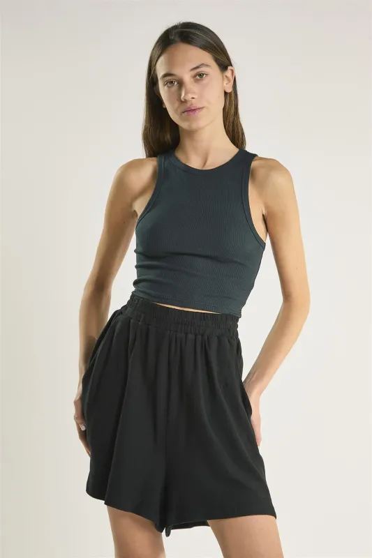 Black Ribbed Round-Neck Crop-Top sold by Glamorous