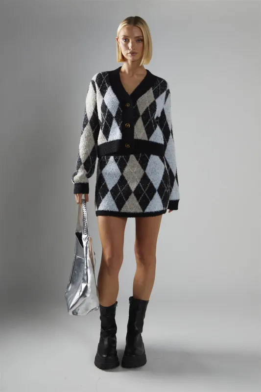 Black-Multi-Argyle Button-Down Cardigan made by Glamorous
