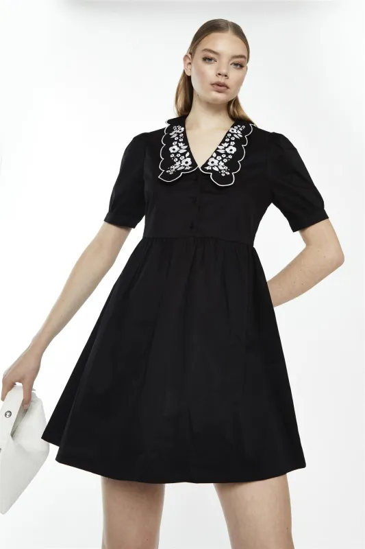 Black Floral-Statement-Collar Mini-Dress sold by Glamorous