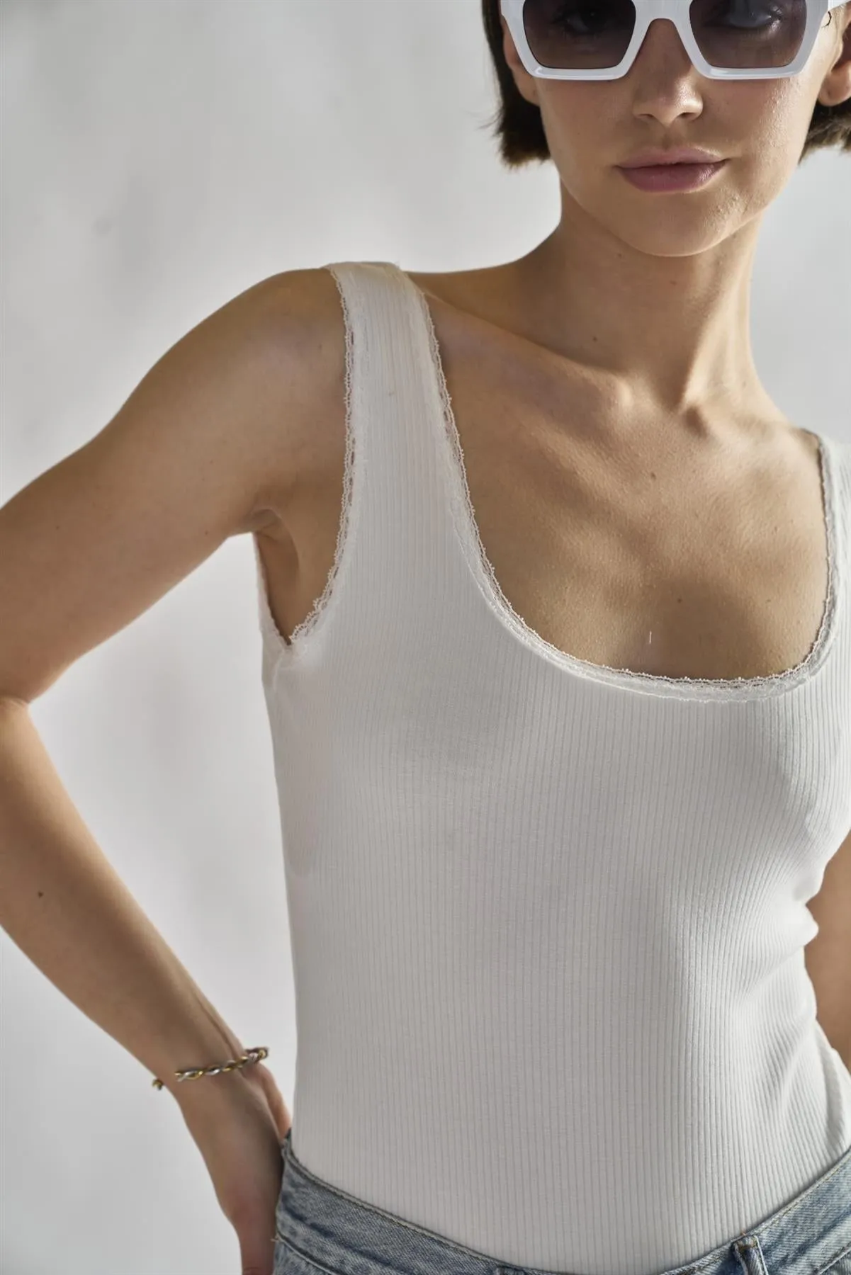 Off-White Square-Neck Bodysuit sold by Glamorous product image thumbnail 4