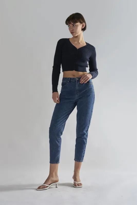 Navy Button-Front-Crop Cardigan sold by Glamorous