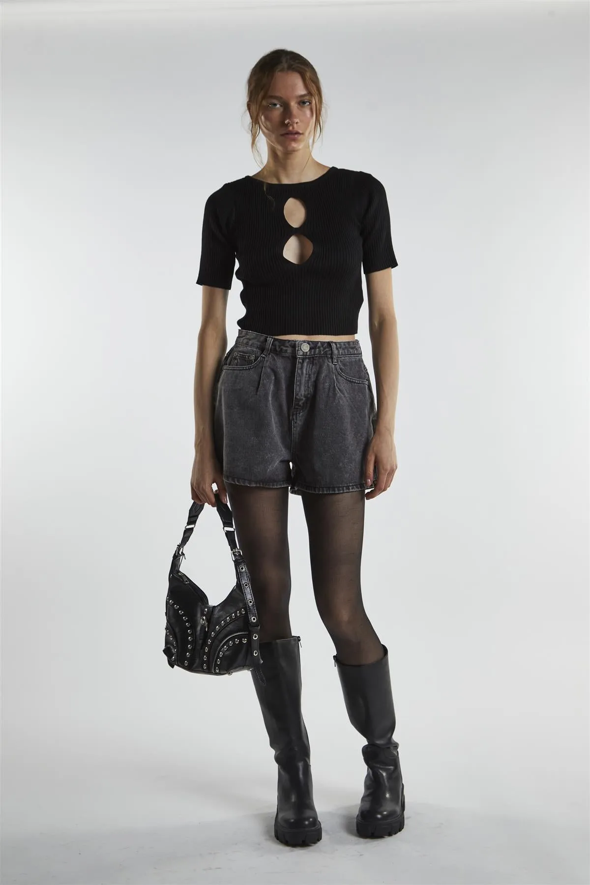 Black Cut-Out Crop-Top sold by Glamorous