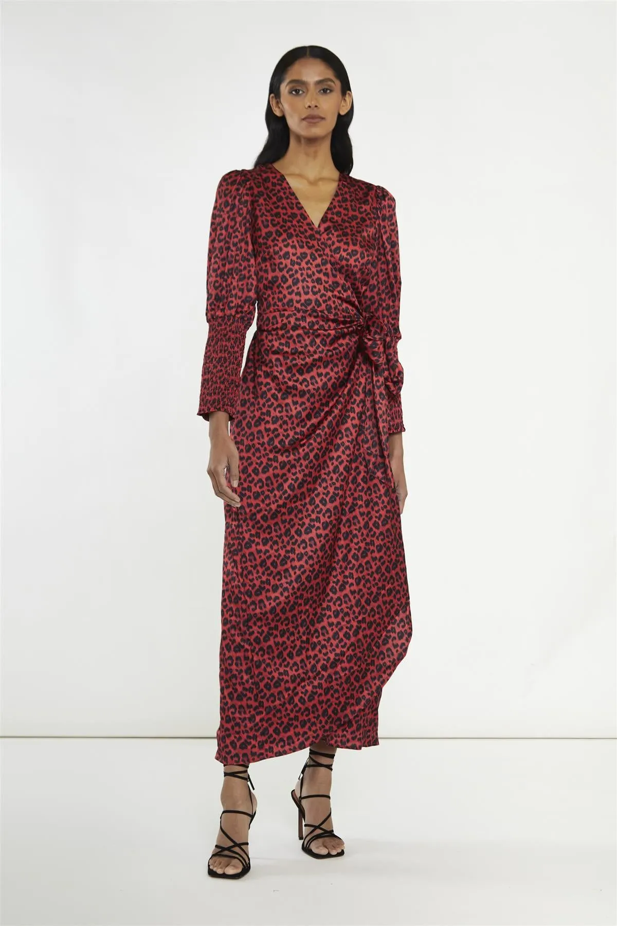 Red-Black Animal Wrap Midi-Dress sold by Glamorous
