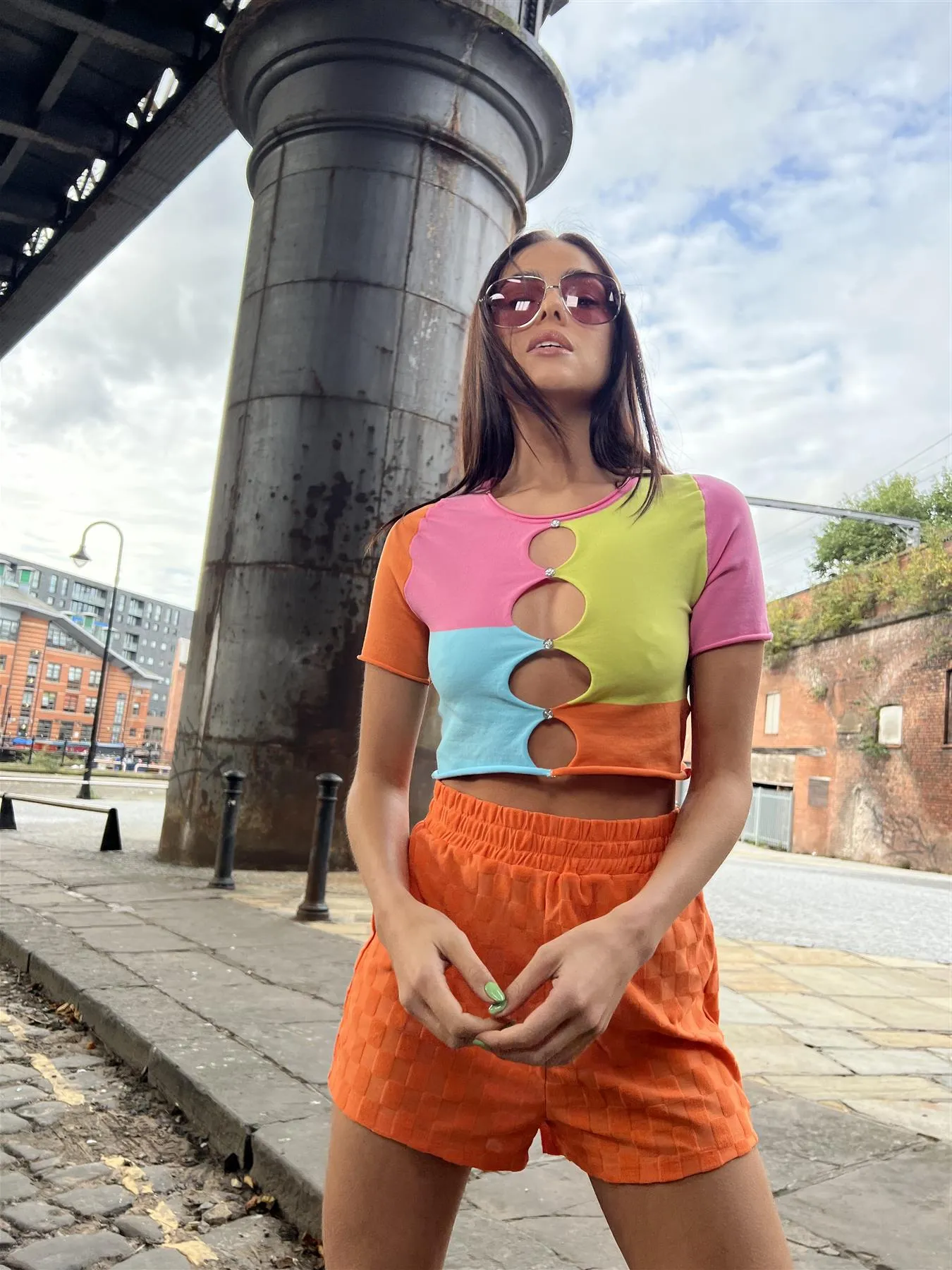 Multicolour Patchwork Cut-Out Crop-Top sold by Glamorous product image thumbnail 3
