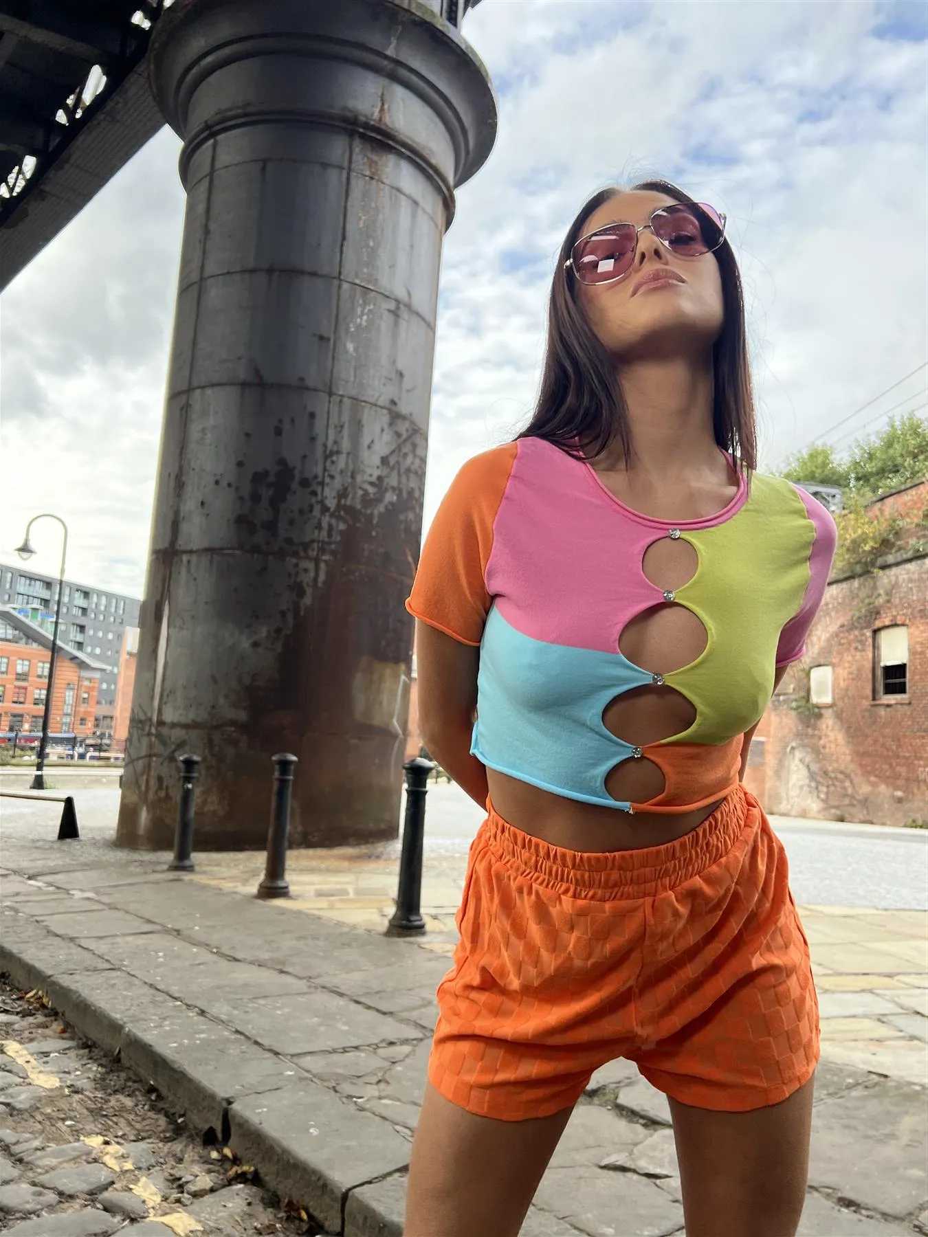 Multicolour Patchwork Cut-Out Crop-Top sold by Glamorous product image thumbnail 4