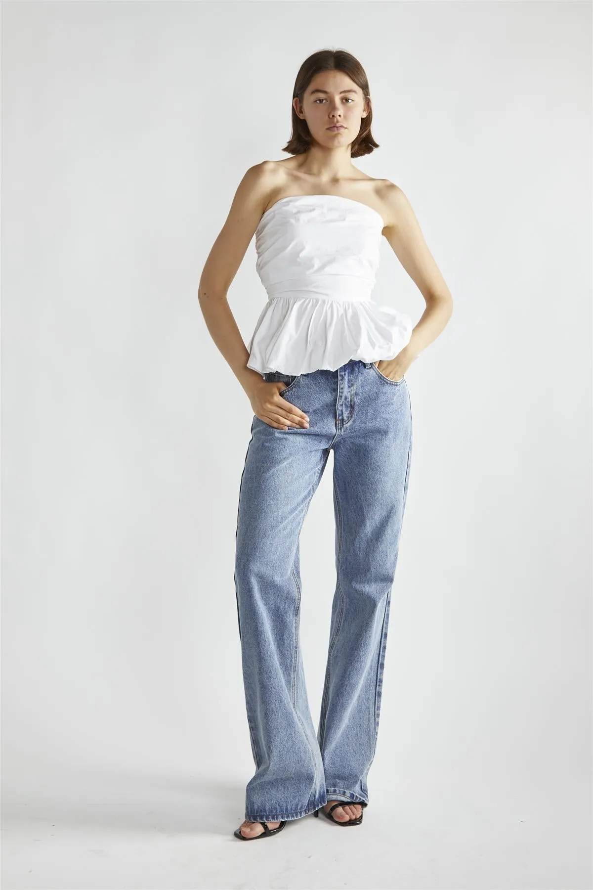 White Sleeveless Half-Pleated Crop-Top sold by Glamorous