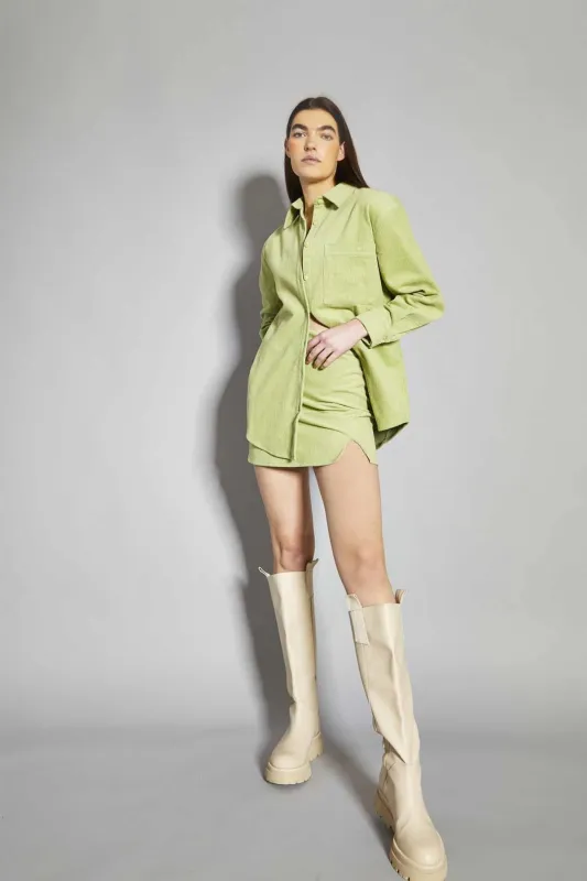 Pistachio-Corduroy A-Line Mini-Skirt sold by Glamorous