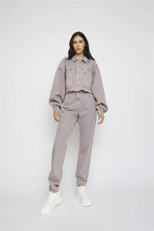 Pink-Tint Straight-Leg High-Waisted Jeans sold by Glamorous