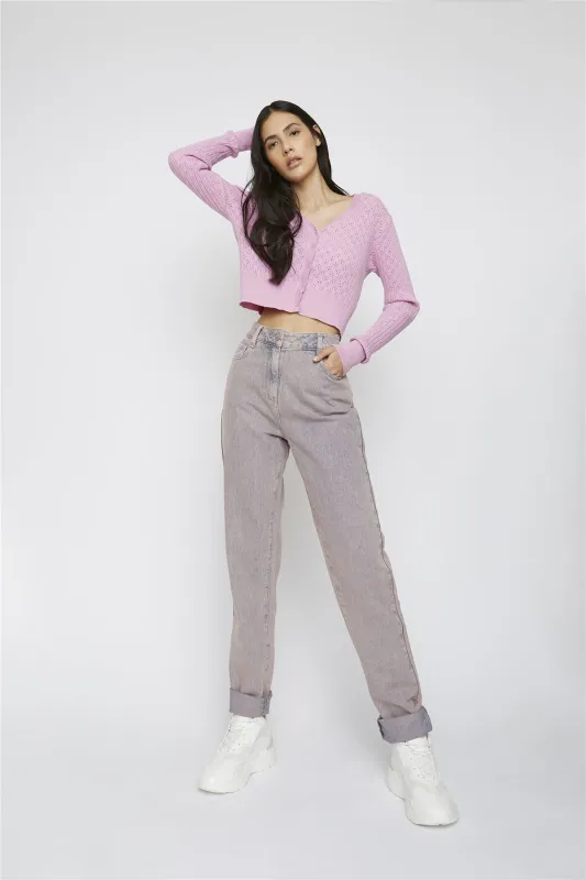 Orchid-Pink Long-sleeve Cropped-Cardigan sold by Glamorous