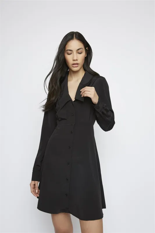 Black Long-Sleeve V-Neck Mini-Dress sold by Glamorous
