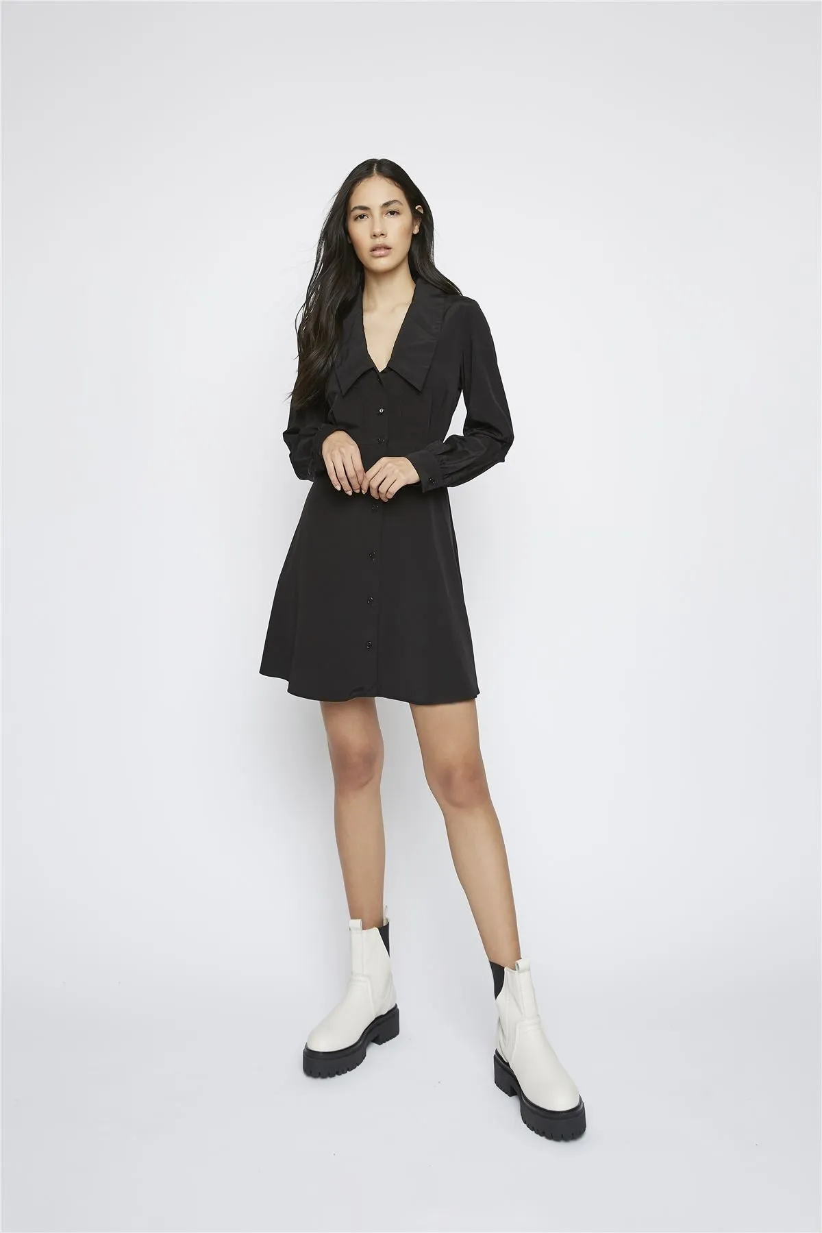 Black Long-Sleeve V-Neck Mini-Dress sold by Glamorous product image thumbnail 4