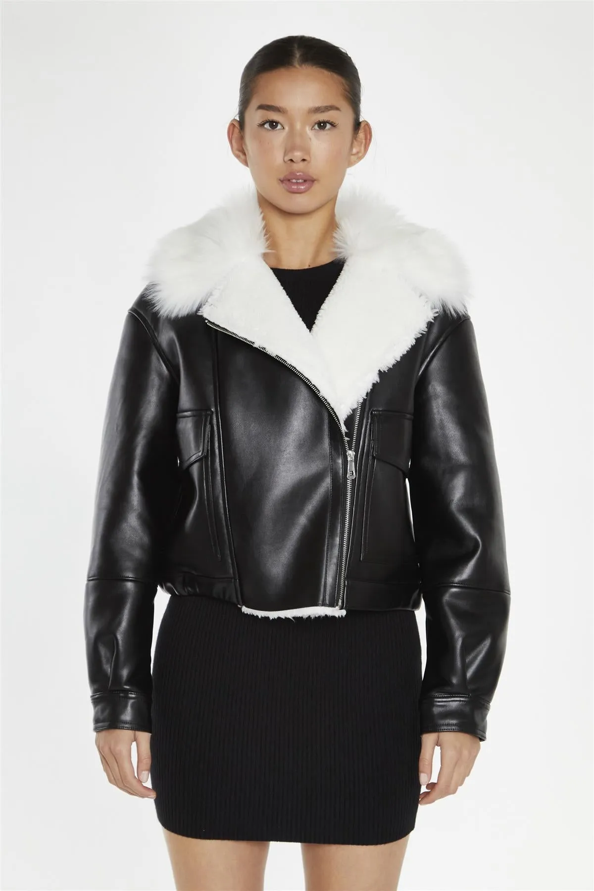 Black-White Faux-Fur PU Jacket sold by Glamorous product image thumbnail 4