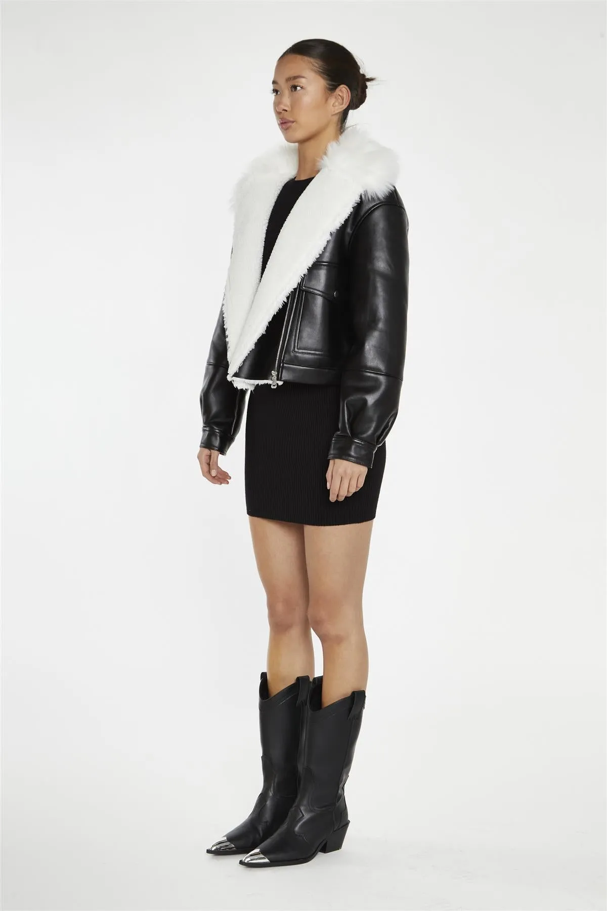 Black-White Faux-Fur PU Jacket sold by Glamorous product image thumbnail 3