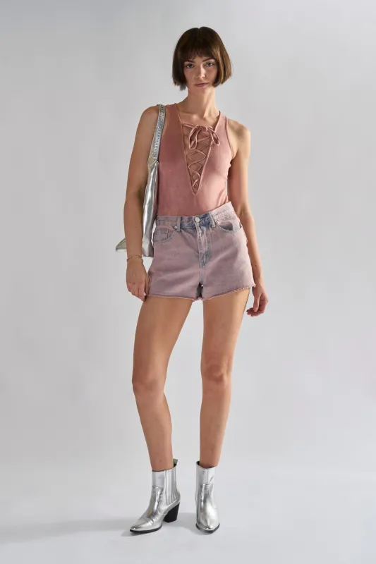 Pink Wash Denim Shorts sold by Glamorous