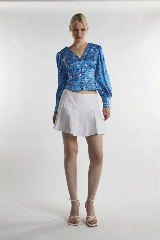 Blue Multi-Floral Long-Sleeve Top sold by Glamorous